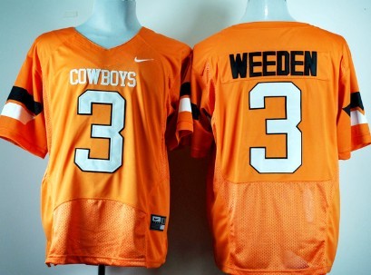  Men's Oklahoma State Cowboys #3 Brandon Weeden Orange College Football Jersey