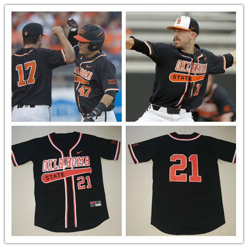  Men's Oklahoma State Cowboys Custom Nike Black Baseball Jersey 