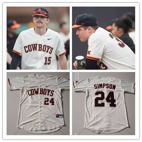  Men's Oklahoma State Cowboys Custom Nike Cream Cowboys Baseball Jersey