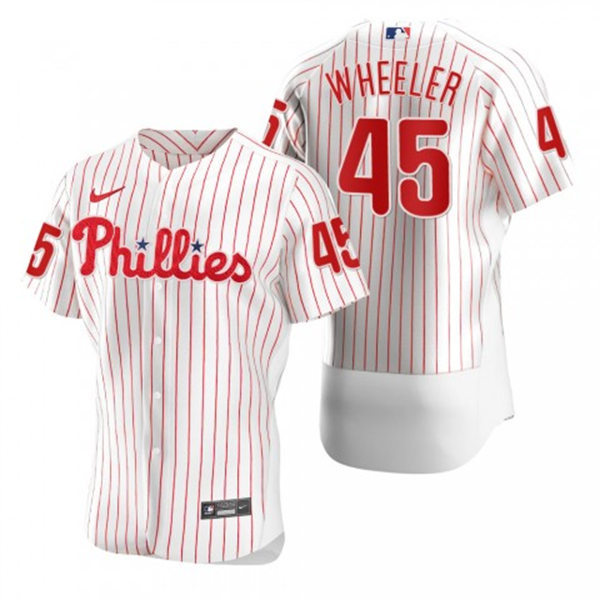  Men's Philadelphia Phillies #45 Zack Wheeler Nike White Pinstripe Home Flexbase Player Jersey 