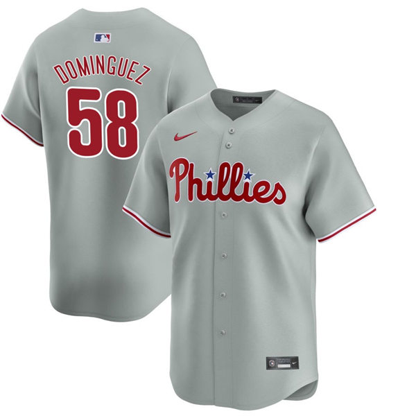  Men's Philadelphia Phillies #58 Seranthony Dominguez Nike Gray Road Limited Player Jersey 