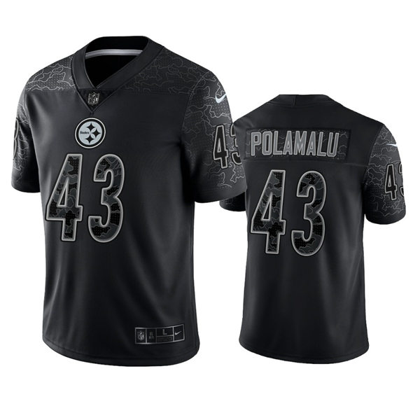 Men's Pittsburgh Steelers #43 Troy Polamalu Black Reflective Limited Jersey 