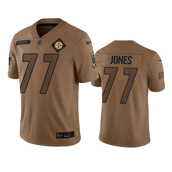  Men's Pittsburgh Steelers #77 Broderick Jones Brown 2023 Salute To Service Limited Jersey 