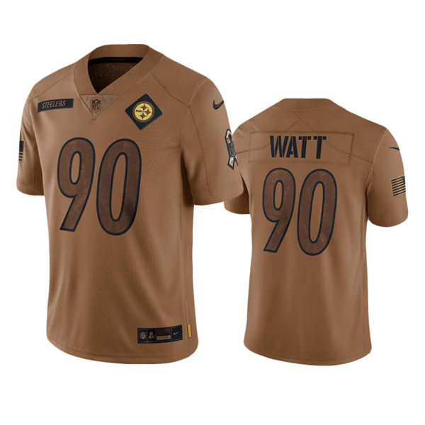  Men's Pittsburgh Steelers #90 T.J. Watt Brown 2023 Salute To Service Limited Jersey 