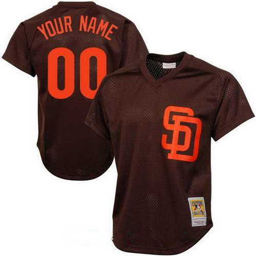  Men's San Diego Padres Brown Mesh Batting Practice Throwback Majestic Cooperstown Collection Custom Baseball Jersey 