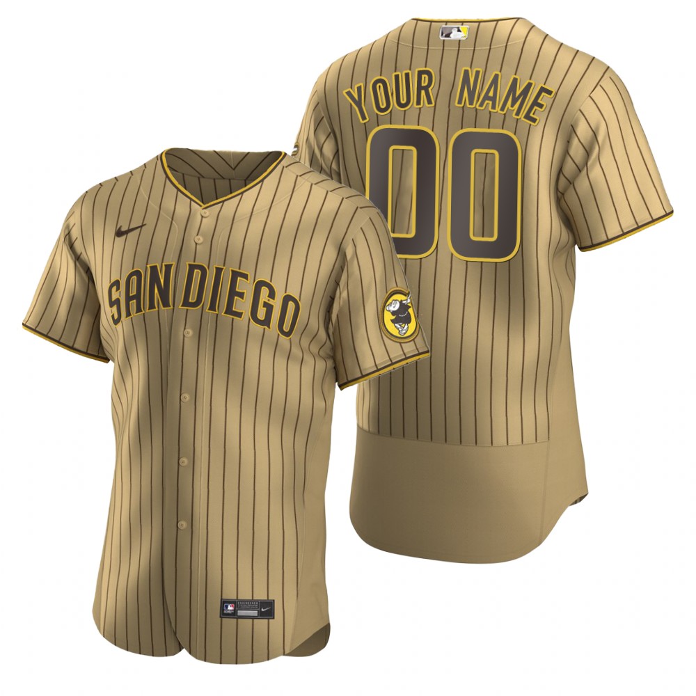  Men's San Diego Padres Custom Nike Tan Brown Stitched MLB Flex Base Jersey 
