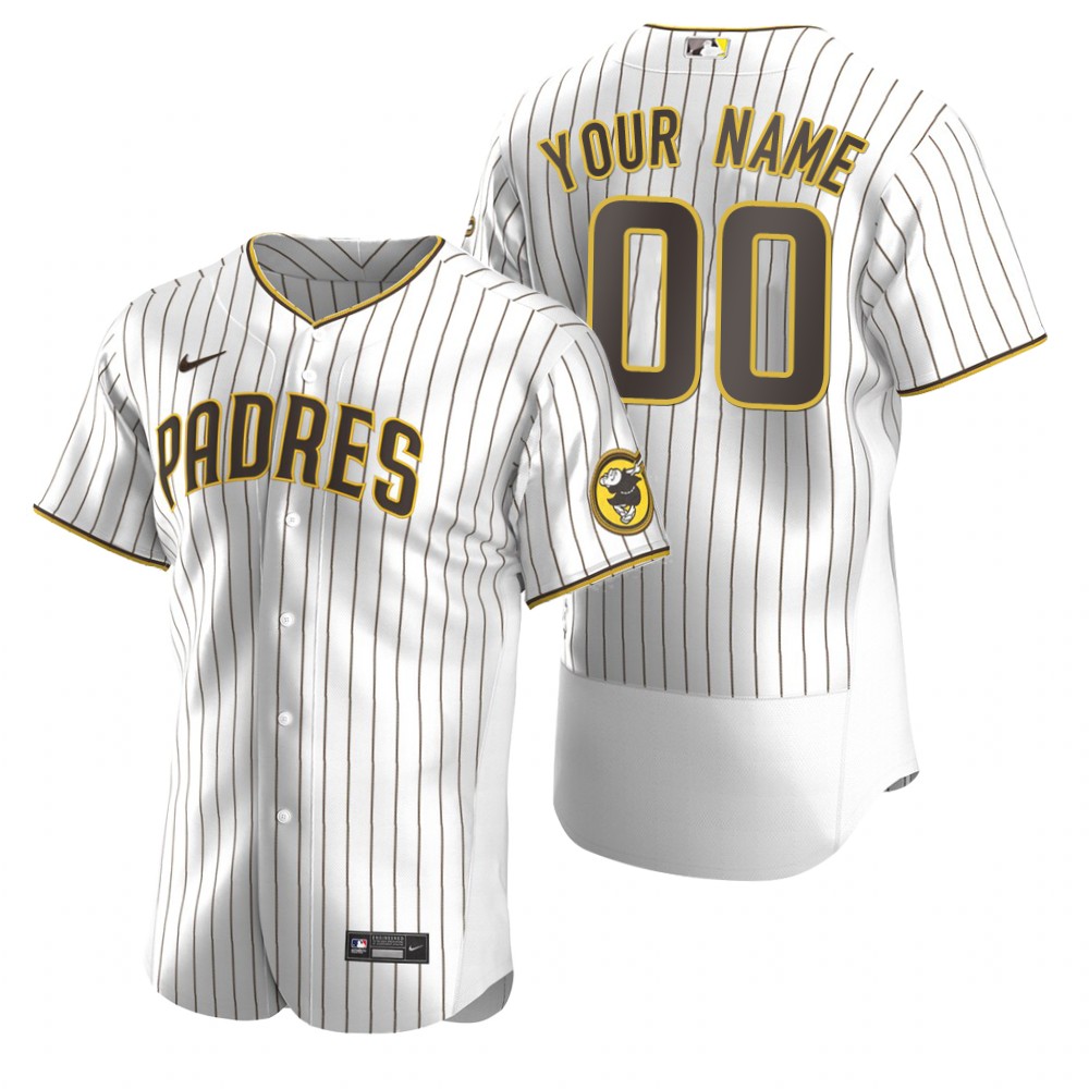  Men's San Diego Padres Custom Nike White Brown Stitched MLB Flex Base Jersey 
