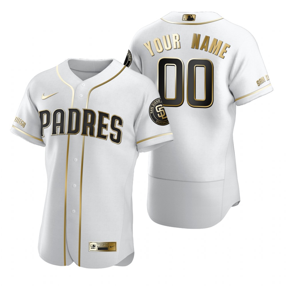  Men's San Diego Padres Custom Nike White Stitched MLB Flex Base Golden Edition Jersey 