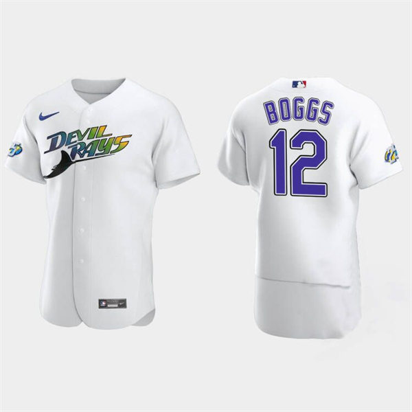  Men's Tampa Bay Rays Retired Player #12 Wade Boggs White 25th Anniversary Authentic Jersey 