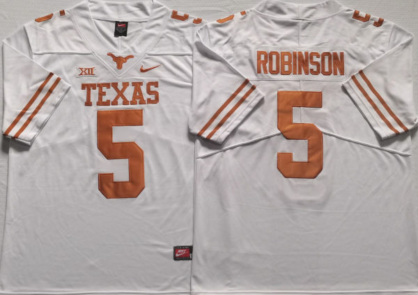  Men's Texas Longhorns #5 Bijan Robinson Nike White Football Jersey