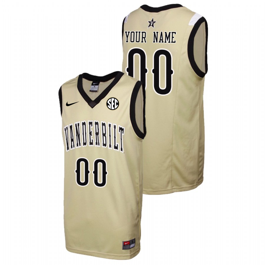 Men's Vanderbilt Commodores  Custom Nike 2012-18 Gold College Basketball Jersey 