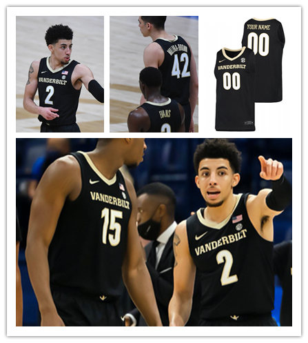  Men's Vanderbilt Commodores  Custom Nike 2019 Black White College Game Basketball Jersey 