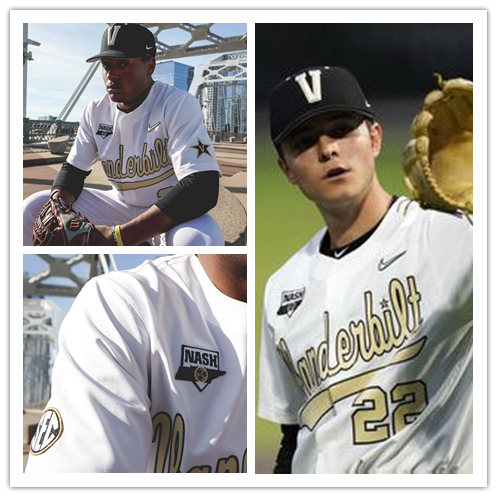  Men's Vanderbilt Commodores Custom Diamonds Nike White Gold College Game Baseball Jersey 