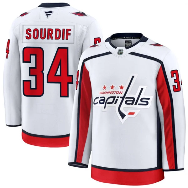  Men's Washington Capitals #34 Justin Sourdif Fanatics Away White Premium Jersey 