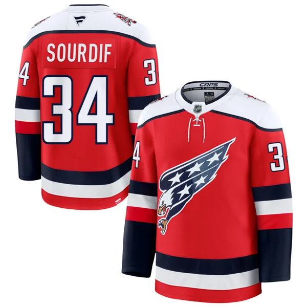  Men's Washington Capitals #34 Justin Sourdif Red Screaming Eagle Alternate Premium Jersey 