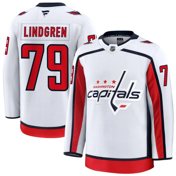  Men's Washington Capitals #79 Charlie Lindgren Fanatics Away White Premium Jersey(1) 
