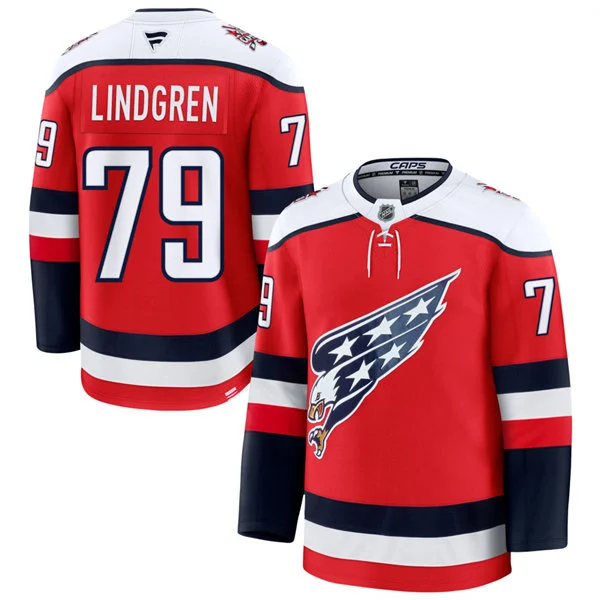  Men's Washington Capitals #79 Charlie Lindgren Red Screaming Eagle Alternate Premium Jersey(2) 