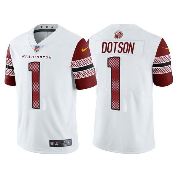  Men's Washington Commanders #1 Jahan Dotson Nike White Away Vapor Limited Jersey 