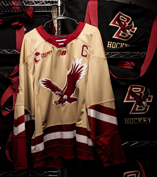  Men's Youth Boston College Eagles Custom 2024 Gold Alternate Hockey Game Jersey 