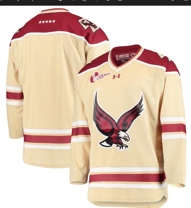  Men's Youth Boston College Eagles Custom Under Armour 2016-19 Gold alternates Hockey Jersey 