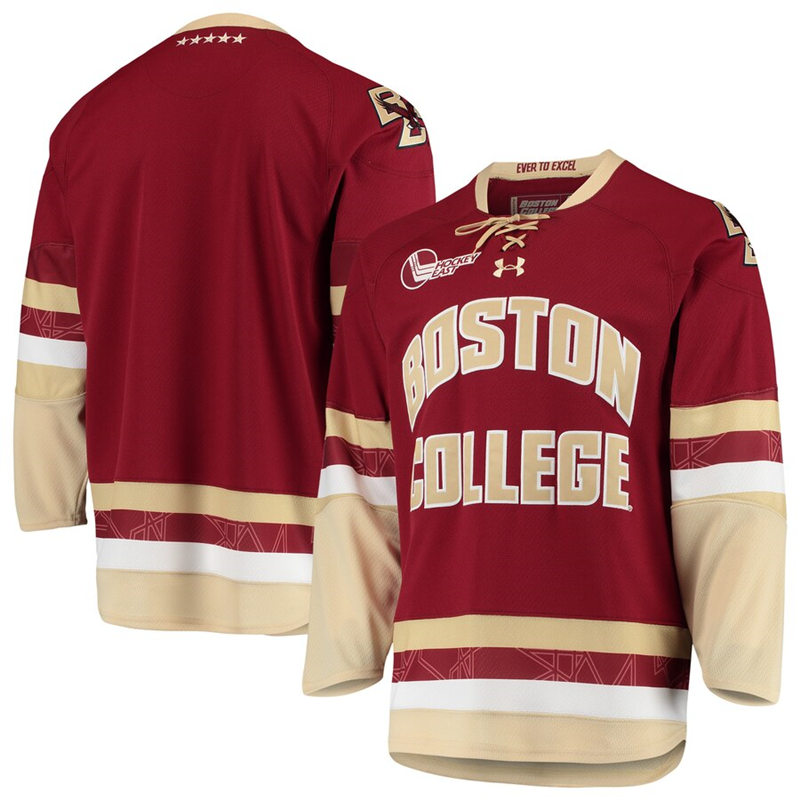  Men's Youth Boston College Eagles Custom Under Armour 2020-21 Maroon Away Hockey Jersey 