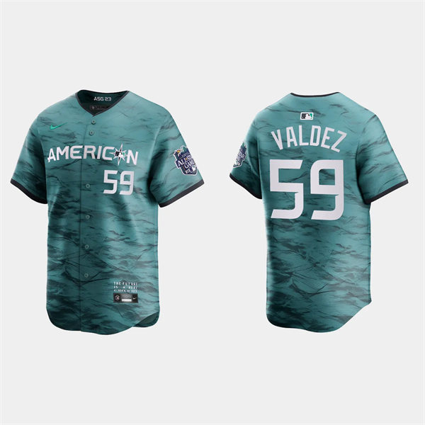  Men's Youth Houston Astros #59 Framber Valdez American League 2023 MLB All-Star Game Limited Player Jersey Teal 