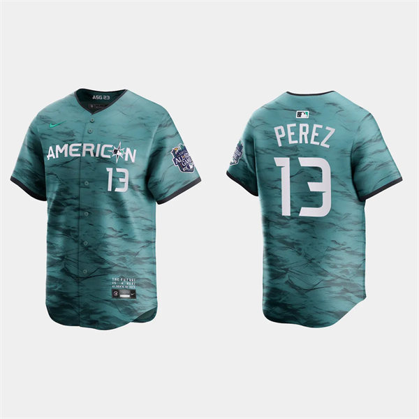  Men's Youth Kansas City Royals #13 Salvador Perez American League 2023 MLB All-Star Game Limited Player Jersey Teal 