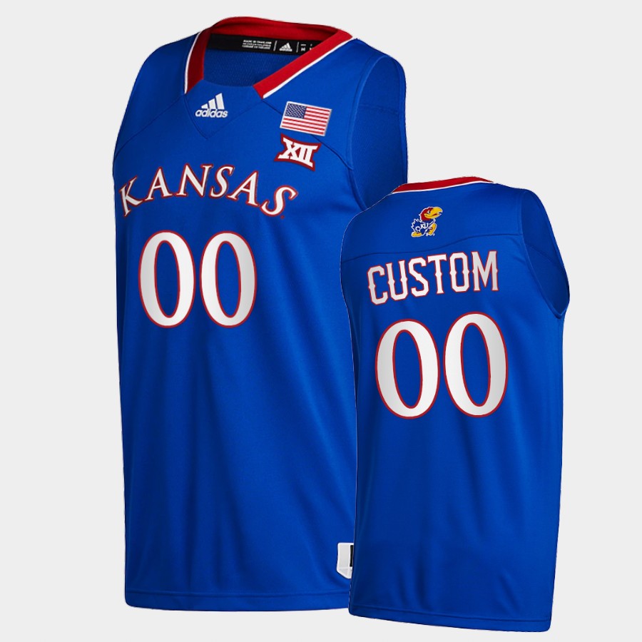 Men's Youth Kansas Jayhawks Custom 2020-21 Adidas Royal College Basketball Game Jersey 