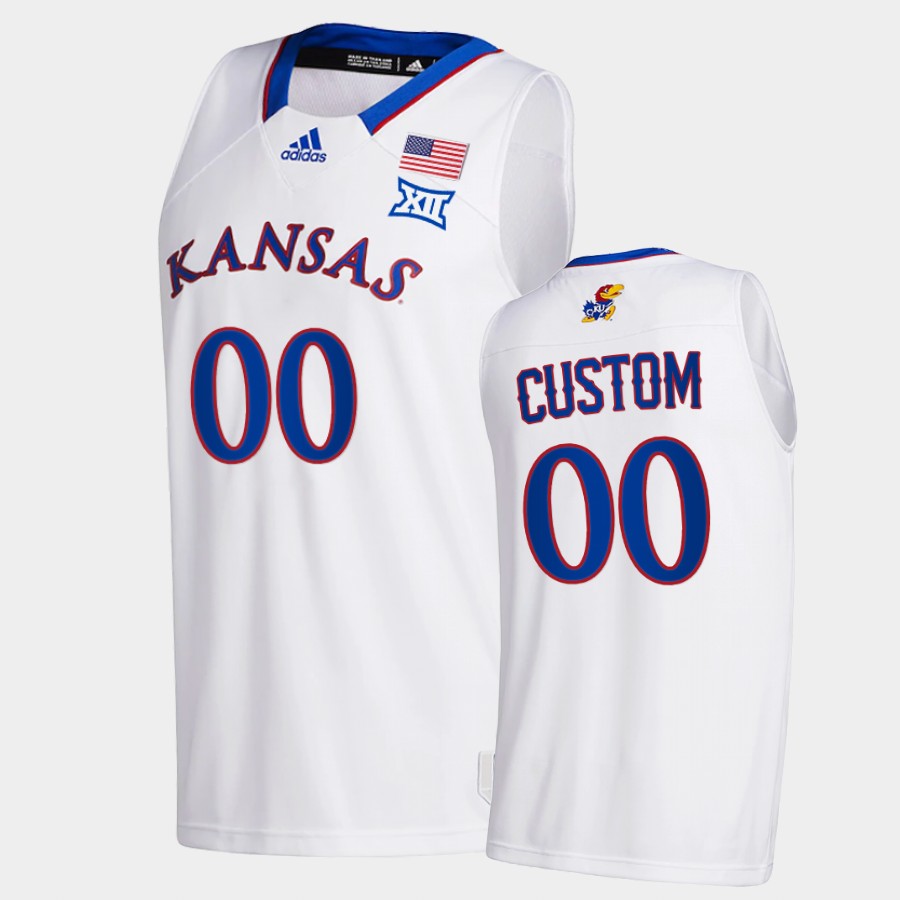  Men's Youth Kansas Jayhawks Custom 2020-21 Adidas White College Basketball Game Jersey 