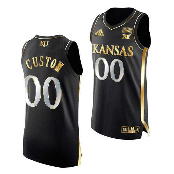  Men's Youth Kansas Jayhawks Custom 2021-22 Black Golden Edition College Basketball Jersey 