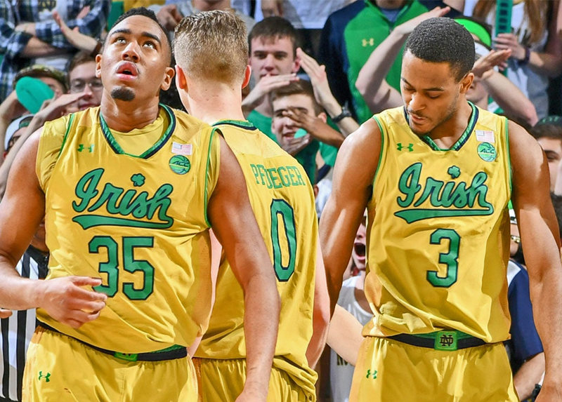  Men's Youth Notre Dame Fighting Irish Custom 2018 Gold Irish Basketball Game Jersey 