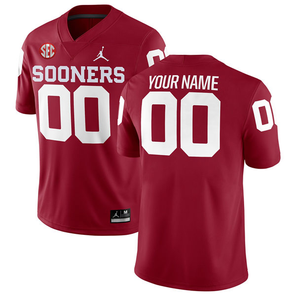  Men's Youth Oklahoma Sooners Custom 2024 SEC Crimson  Football Jersey 