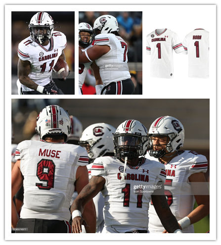  Men's Youth South Carolina Gamecocks Custom 2019 White Under Armour College Football Game Jersey 