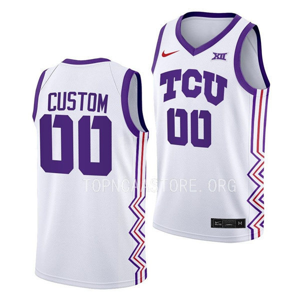  Men's Youth TCU Horned Frogs Custom Nike White 2022-23 College Basketball Game Jersey 