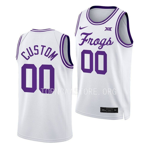  Men's Youth TCU Horned Frogs Custom Nike White Limited Frogs College Basketball Game Jersey 
