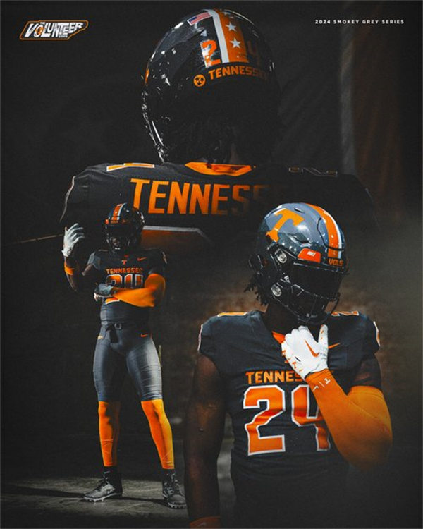  Men's Youth Tennessee Volunteers Custom 2024 SMOKEY GREY Football Game Jersey 