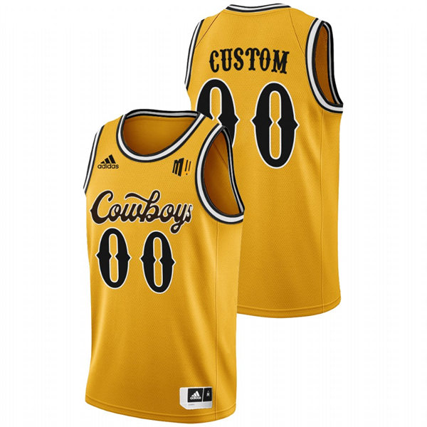  Men's Youth Wyoming Cowboys Custom 2022 Gold Cowboys Adidas College Basketball Game Jersey 