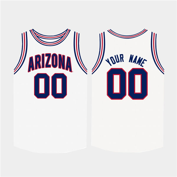  Men Arizona Wildcats Custom White Navy Round Neck Basketball Jersey 