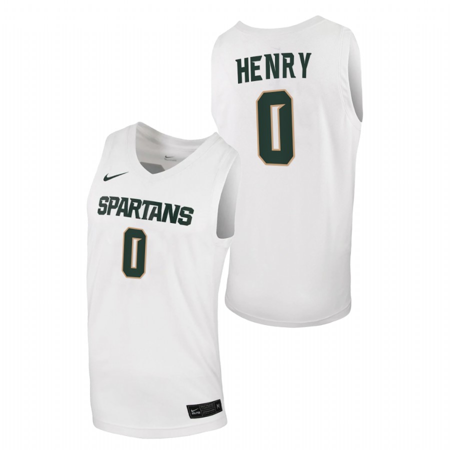  Men Michigan State Spartans 2020-21 Aaron Henry Basketball White Jersey