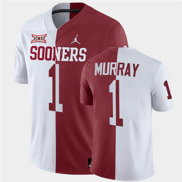  Men Oklahoma Sooners #1 Kyler Murray White Crimson Jordan Brand Split Two-Tone Jersey