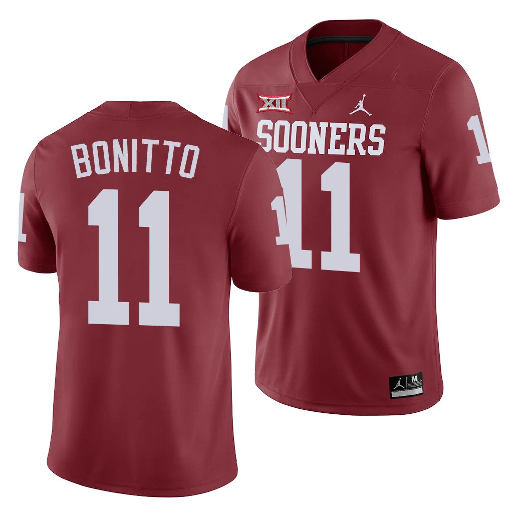  Men Oklahoma Sooners #11 Nik Bonitto Crimson Jordan College Football Game Jersey