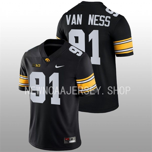  Men Youth Iowa Hawkeyes #91 Lukas Van Ness Nike Black College Football Game Jersey