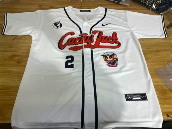  Mens #2 Travis Scott Cactus Jack Records Baseball Jersey White 