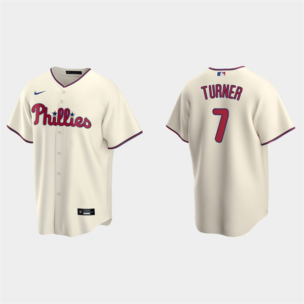  Mens  Philadelphia Phillies #7 Trea Turner Nike Cream Alternate CoolBase Jersey 