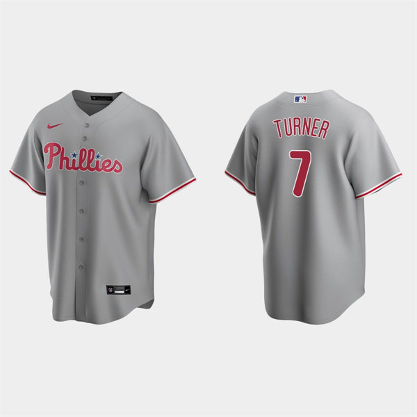  Mens  Philadelphia Phillies #7 Trea Turner Nike Gray Road Cool Base Jersey 
