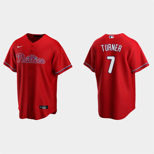  Mens  Philadelphia Phillies #7 Trea Turner Nike Red Alternate Cool Base Jersey 