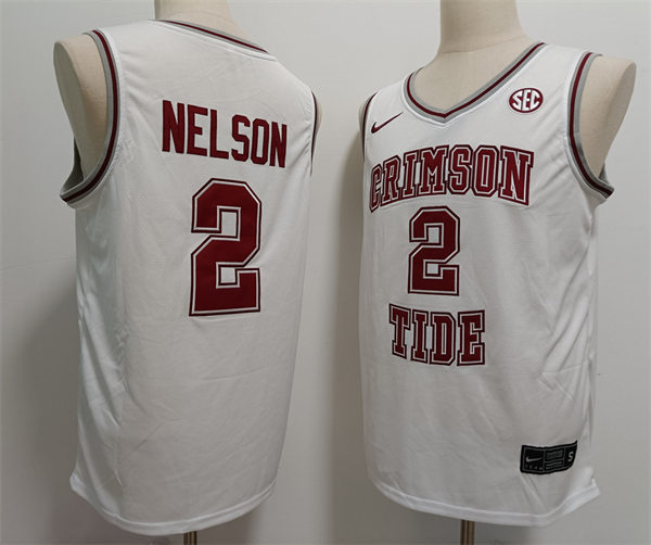 Mens Alabama Crimson Tide #2 Grant Nelson Nike 2024 White Basketball Throwback Jersey 
