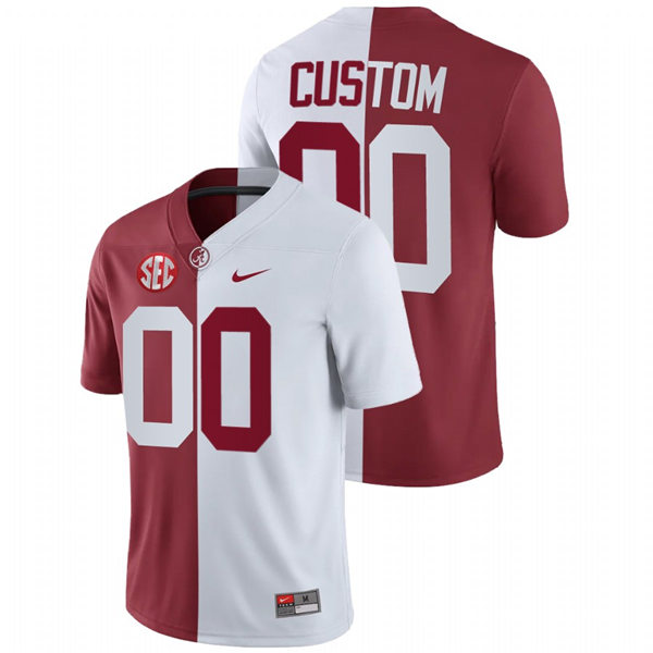  Mens Alabama Crimson Tide Custom White Crimson Nike Split Two-Tone Jersey 