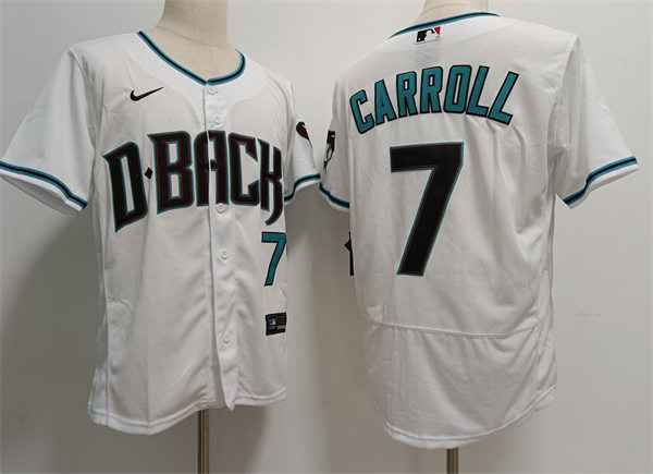  Mens Arizona Diamondbacks #7 Corbin Carroll Nike White Teal Alternate Flex Base Jersey 