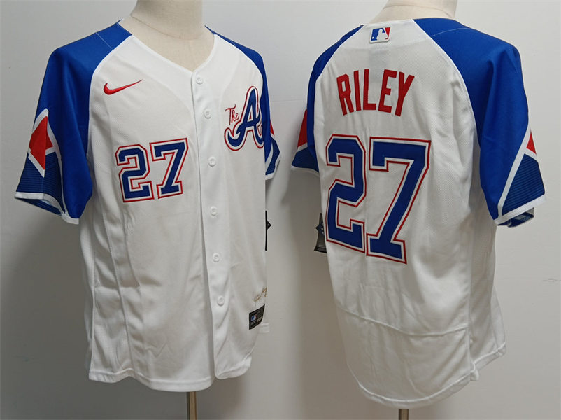  Mens Atlanta Braves #27 Austin Riley 2023 City Connect Authentic Jersey - White 